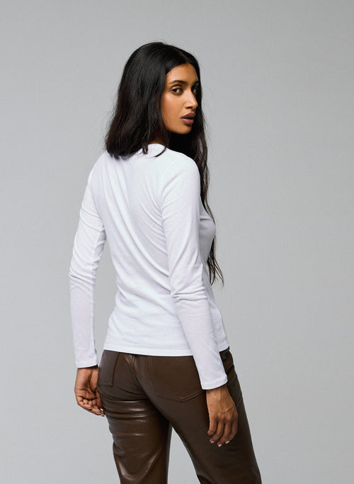 White Long Sleeves Round Neck T-Shirt in Organic Cotton  - MAJESTIC FILATURES