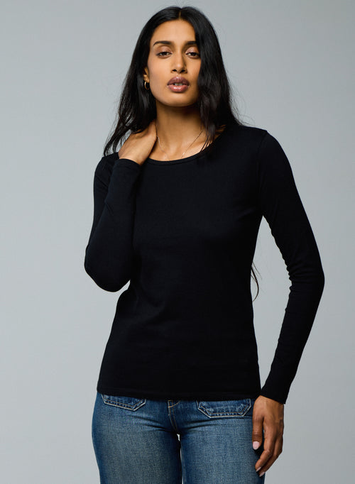 Black T-shirt Round Neck Long Sleeves WOMEN Majestic Filatures