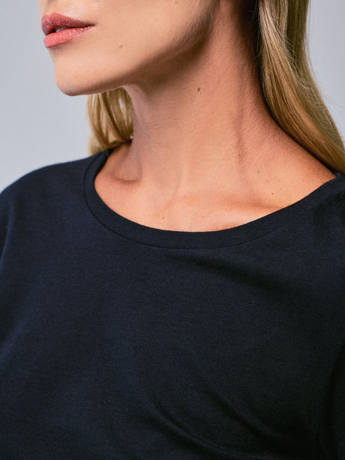 Navy blue Round Neck Long Sleeves T-shirt in Organic Cotton - MAJESTIC FILATURES