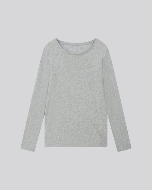 Grey Round Neck Long Sleeves T-shirt in Organic Cotton - MAJESTIC FILATURES