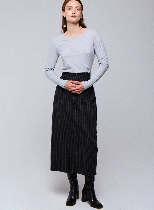 Grey Round Neck Long Sleeves T-shirt in Organic Cotton - MAJESTIC FILATURES