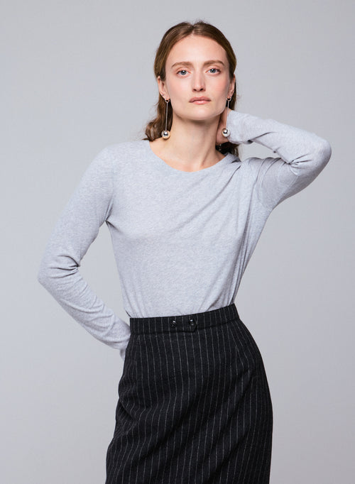 Camiseta gris de manga corta con cuello redondo en algodón orgánico - MAJESTIC FILATURES