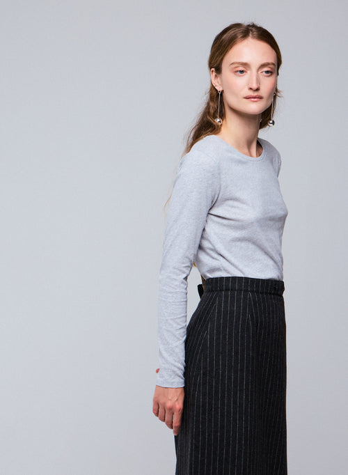 Grey Round Neck Long Sleeves T-shirt in Organic Cotton - MAJESTIC FILATURES