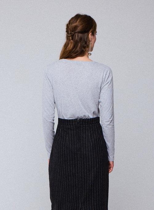 Grey Round Neck Long Sleeves T-shirt in Organic Cotton - MAJESTIC FILATURES