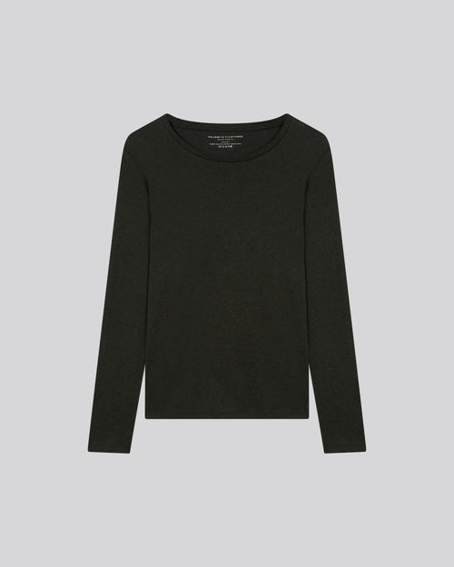Green Round Neck Long Sleeves T-Shirt in Organic Cotton - MAJESTIC FILATURES