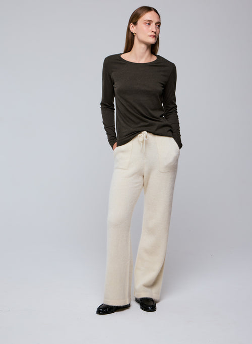 Green Round Neck Long Sleeves T-Shirt in Organic Cotton - MAJESTIC FILATURES