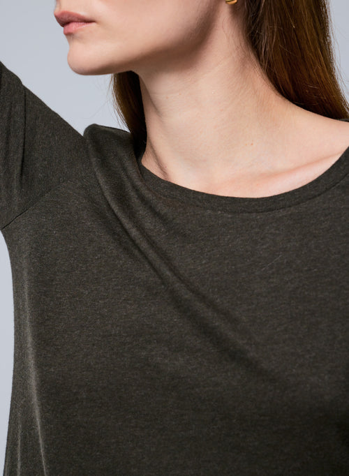 Green Round Neck Long Sleeves T-Shirt in Organic Cotton - MAJESTIC FILATURES