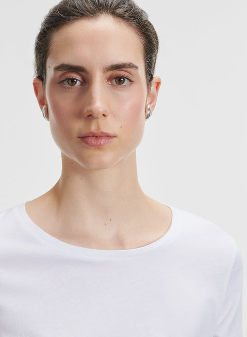 White Long Sleeves Round Neck T-Shirt in Organic Cotton  - MAJESTIC FILATURES
