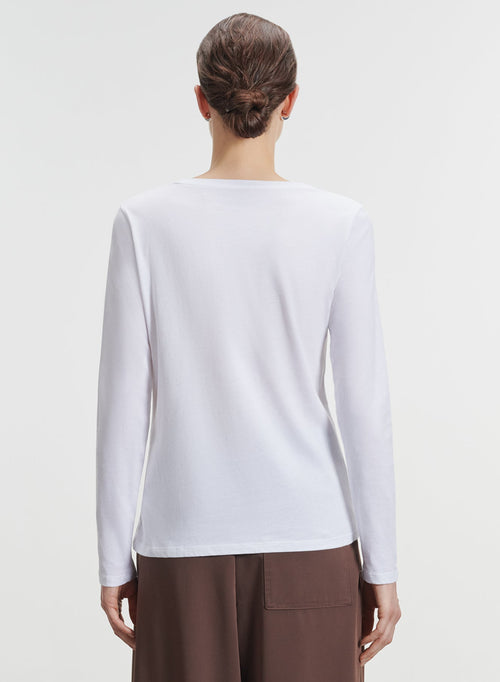 White Long Sleeves Round Neck T-Shirt in Organic Cotton  - MAJESTIC FILATURES