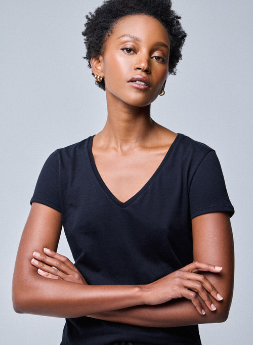 "Camiseta Julia cuello V manga corta de Algodón Deluxe" - MAJESTIC FILATURES