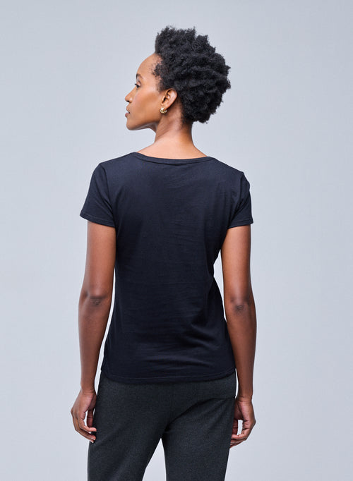 "Camiseta Julia cuello V manga corta de Algodón Deluxe" - MAJESTIC FILATURES