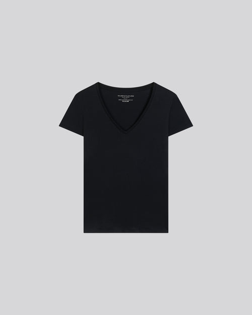 "Camiseta Julia cuello V manga corta de Algodón Deluxe" - MAJESTIC FILATURES