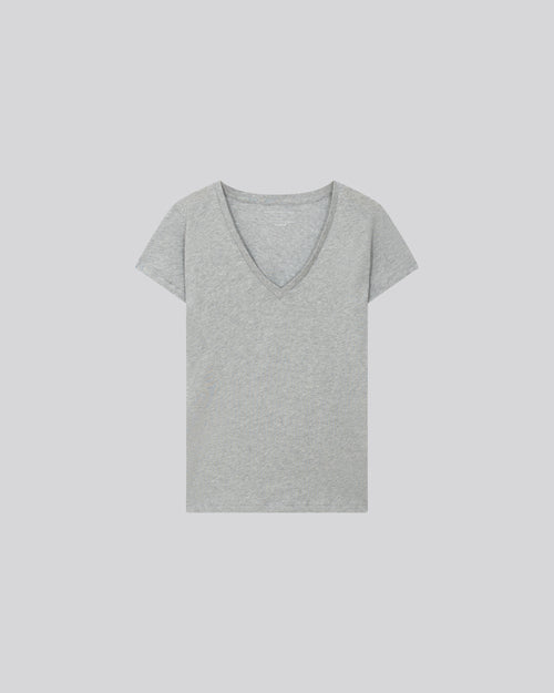 Grey Julia V-neck Short Sleeves T-shirt in Organic Cotton - MAJESTIC FILATURES