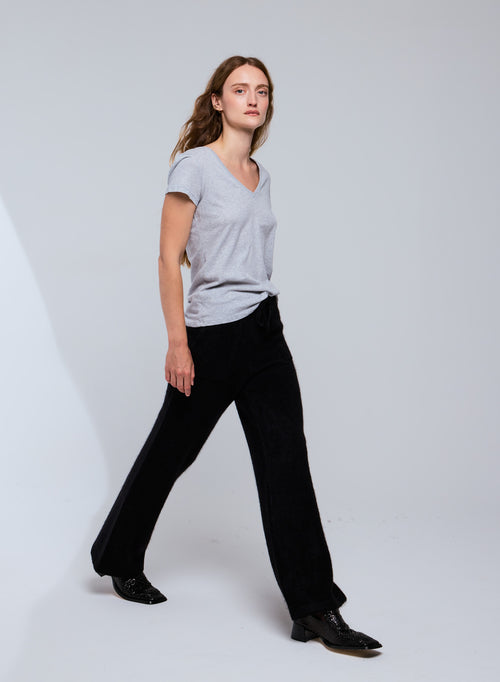 Grey Julia V-neck Short Sleeves T-shirt in Organic Cotton - MAJESTIC FILATURES