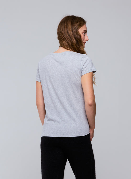 Grey Julia V-neck Short Sleeves T-shirt in Organic Cotton - MAJESTIC FILATURES