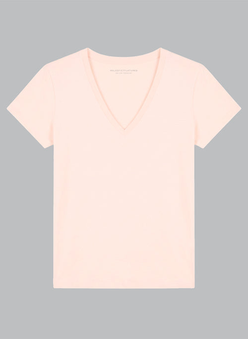 Julia Pink V-Neck Short-Sleeve Organic Cotton T-Shirt - MAJESTIC FILATURES