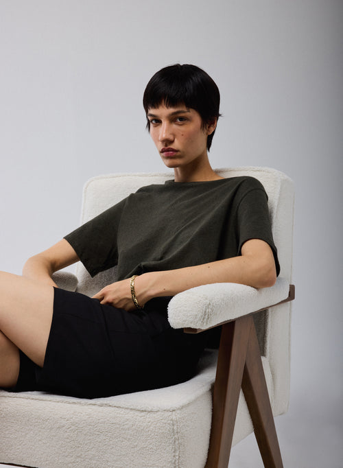 Camiseta Verde Cuello Redondo Mangas Cortas en Algodón Orgánico - MAJESTIC FILATURES