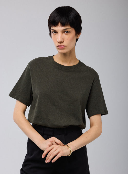 Camiseta Verde Cuello Redondo Mangas Cortas en Algodón Orgánico - MAJESTIC FILATURES