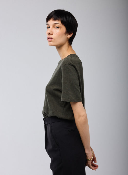 Camiseta Verde Cuello Redondo Mangas Cortas en Algodón Orgánico - MAJESTIC FILATURES