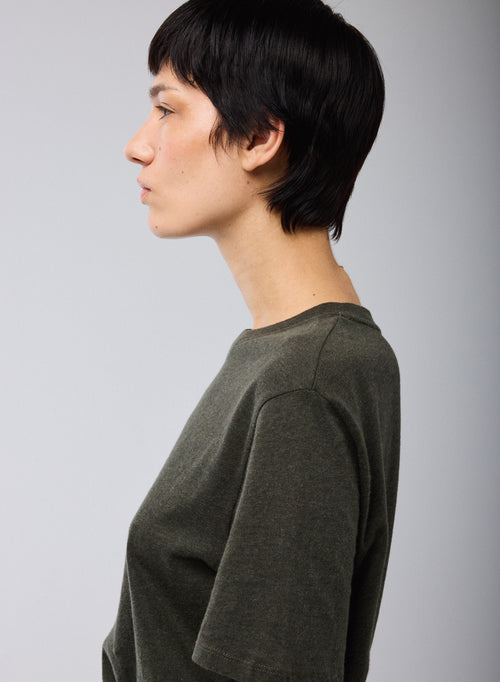 Camiseta Verde Cuello Redondo Mangas Cortas en Algodón Orgánico - MAJESTIC FILATURES