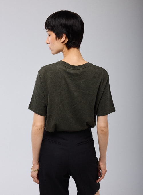 Camiseta Verde Cuello Redondo Mangas Cortas en Algodón Orgánico - MAJESTIC FILATURES