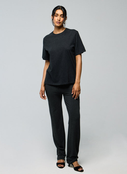 Black Round Neck Short Sleeve T-shirt in Deluxe Cotton - MAJESTIC FILATURES