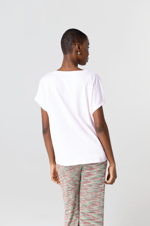 T-shirt Rose Col V Manches Courtes en Coton Organique - MAJESTIC FILATURES