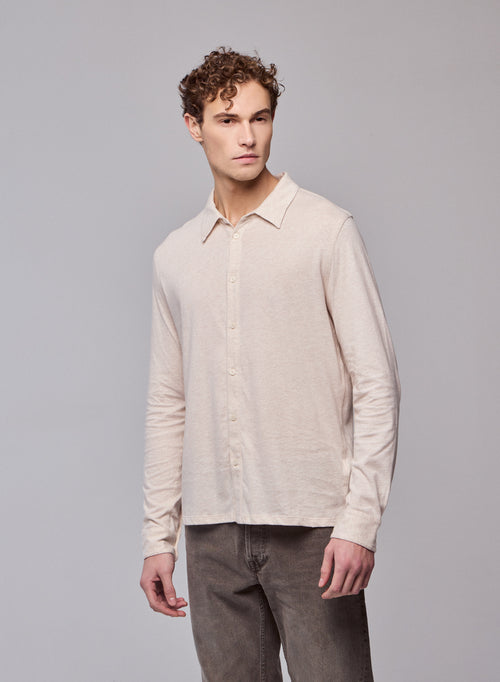 Beige Shirt Long Sleeve Shirt in Organic Cotton - MAJESTIC FILATURES