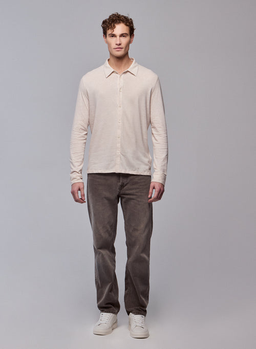 Beige Shirt Long Sleeve Shirt in Organic Cotton - MAJESTIC FILATURES