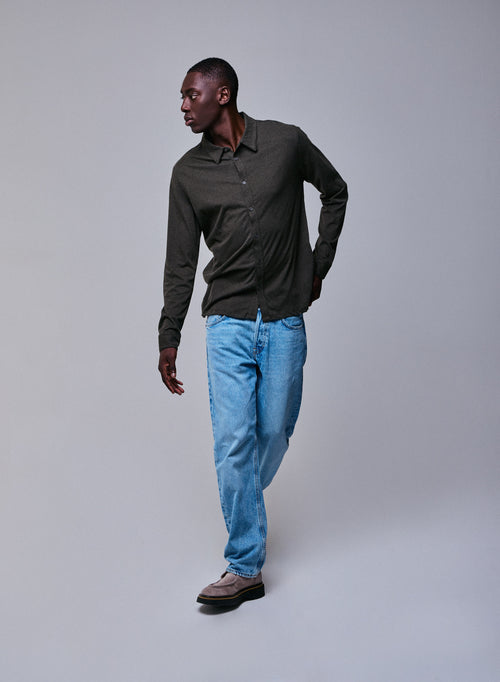 Camisa verde Camisa de manga larga en algodón orgánico - MAJESTIC FILATURES