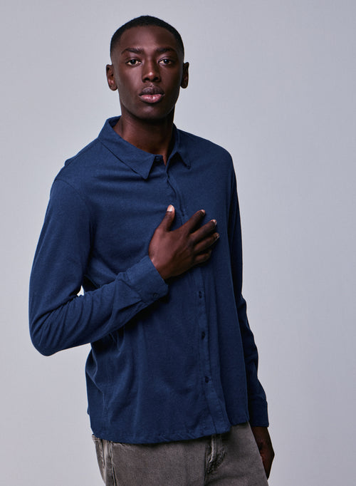 Chemise Bleu Chemise Manches Longues en Coton organique - MAJESTIC FILATURES