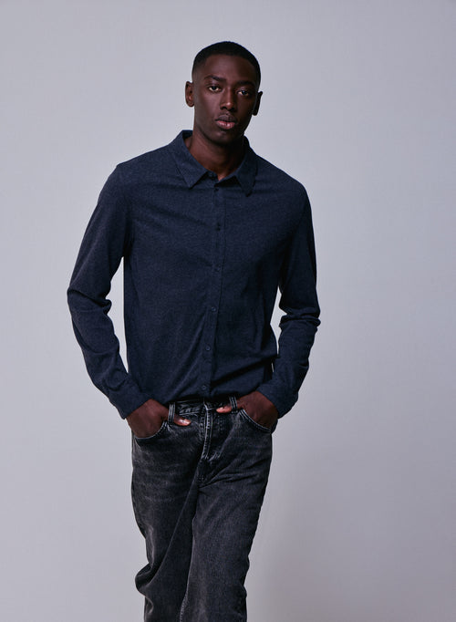 Chemise Noire Chinée Manches Longues en Deluxe Coton - MAJESTIC FILATURES