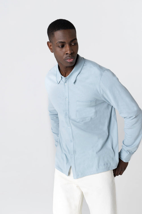 Chemise Bleu Clair Col Chemise Manches Longues en Coton Organique - MAJESTIC FILATURES
