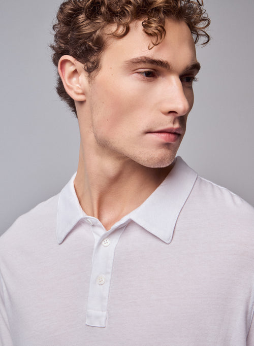White Polo Shirt Long Sleeve Polo Shirt in Organic Cotton - MAJESTIC FILATURES