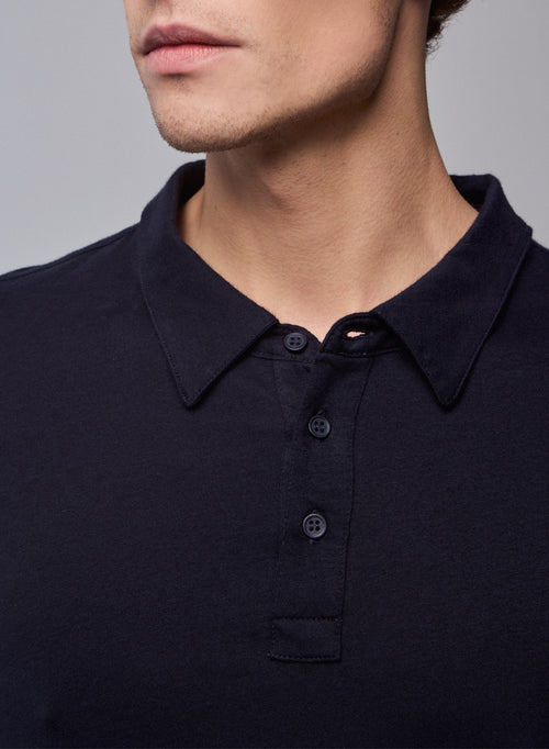 Navy polo shirt Long sleeve polo shirt in organic cotton - MAJESTIC FILATURES