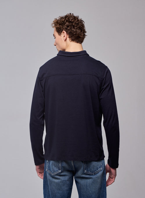 Navy polo shirt Long sleeve polo shirt in organic cotton - MAJESTIC FILATURES