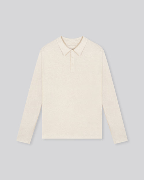 Beige Polo Shirt Long Sleeve Polo Shirt in Organic Cotton - MAJESTIC FILATURES