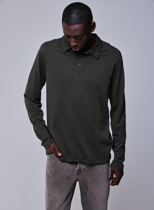 Grünes Poloshirt Langarm-Poloshirt aus Bio-Baumwolle - MAJESTIC FILATURES