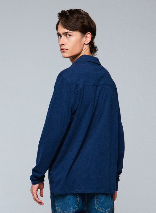 Polo Bleu Polo Manches Longues en Coton organique - MAJESTIC FILATURES