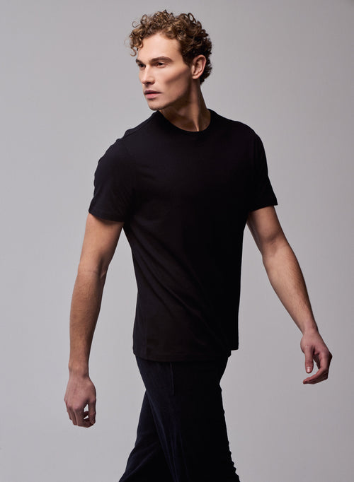 T-shirt Noir Julien Col Rond Manches Courtes en Deluxe Coton - MAJESTIC FILATURES