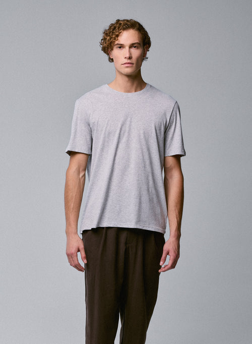 T-shirt Gris clair Julien Col Rond Manches Courtes en Deluxe Coton - MAJESTIC FILATURES