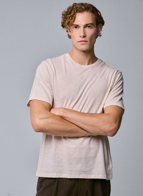 T-shirt Beige Col Rond Manches Courtes en Coton organique - MAJESTIC FILATURES
