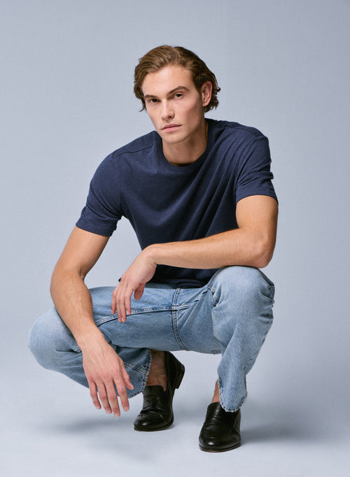 T-shirt Bleu Col Rond Manches Courtes en Coton organique - MAJESTIC FILATURES