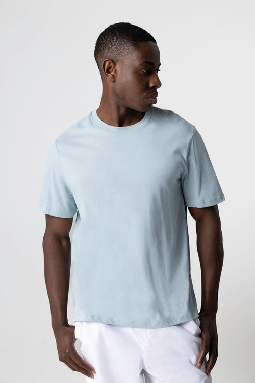T-shirt Bleu Clair Col Rond Manches Courtes en Coton Organique - MAJESTIC FILATURES