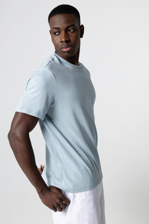 T-shirt Bleu Clair Col Rond Manches Courtes en Coton Organique - MAJESTIC FILATURES