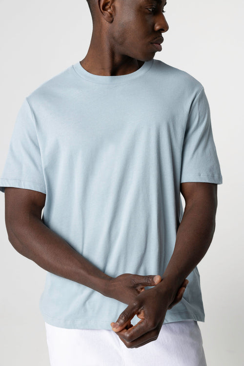 T-shirt Bleu Clair Col Rond Manches Courtes en Coton Organique - MAJESTIC FILATURES