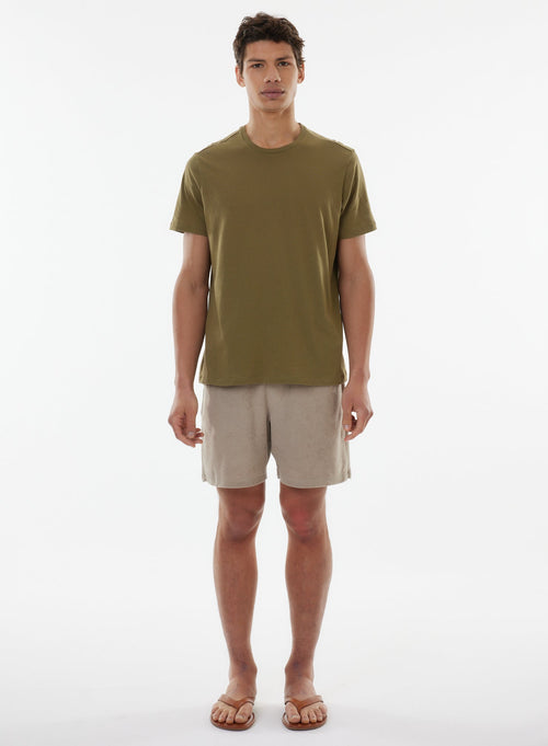 Camiseta Caqui Julien de Manga Corta y Cuello Redondo en Algodón Deluxe - MAJESTIC FILATURES