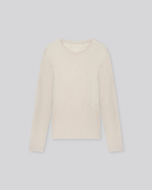 Beige Round Neck Long Sleeve T-Shirt in Organic Cotton - MAJESTIC FILATURES