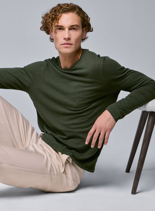 T-shirt Vert Col Rond Manches Longues en Coton organique - MAJESTIC FILATURES