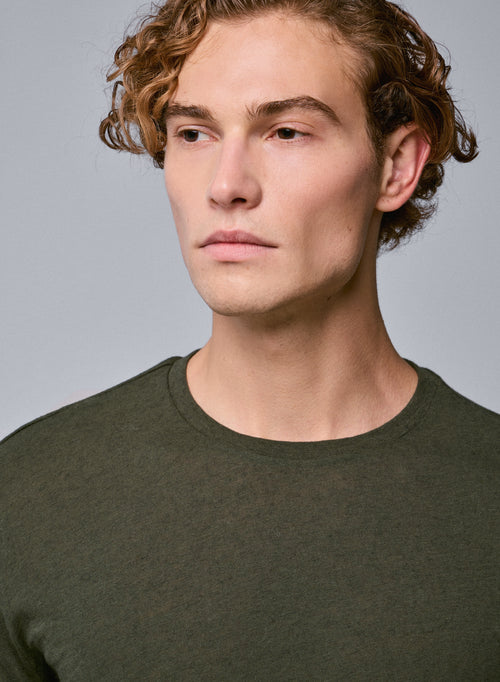 T-shirt Vert Col Rond Manches Longues en Coton organique - MAJESTIC FILATURES